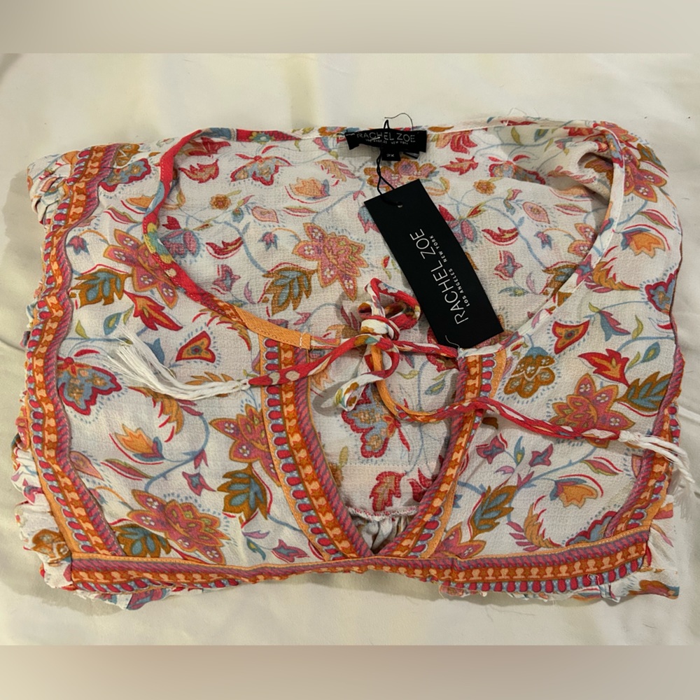 NWT Rachel Zoe Orange Cream Floral Boho Bohemian Tunic w Sailor Collar sz 2X - Picture 5 of 14